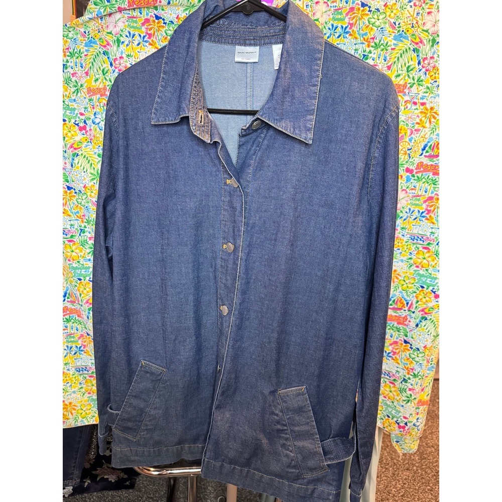 038‎ Isaac Mizrahi Denim Jacket Womens XL Blue Dark Wash Stretch Button Up